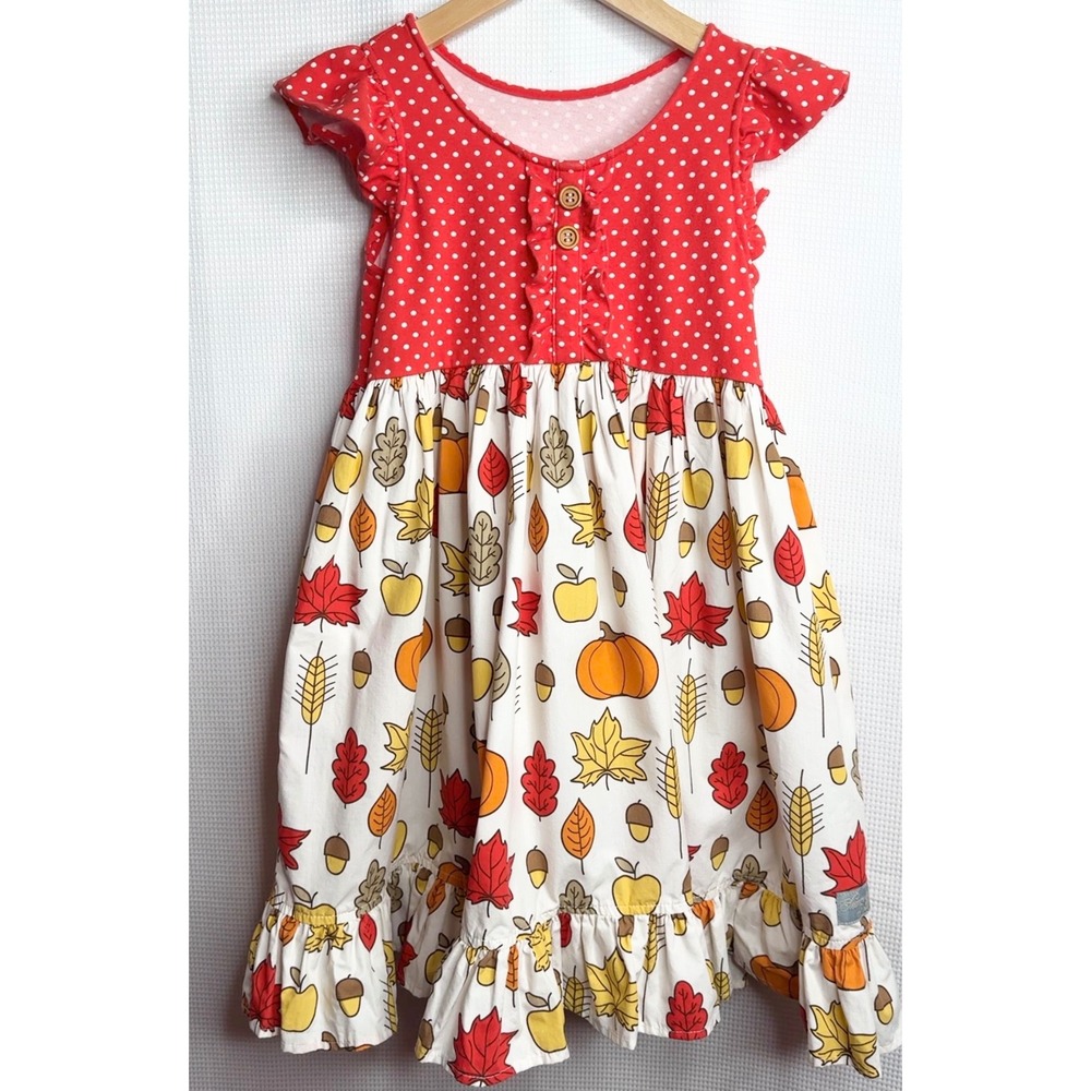 Eleanor Rose Girls Red Polka Dot Pumpkin Fall Harvest Kirby Dress Size 7-8